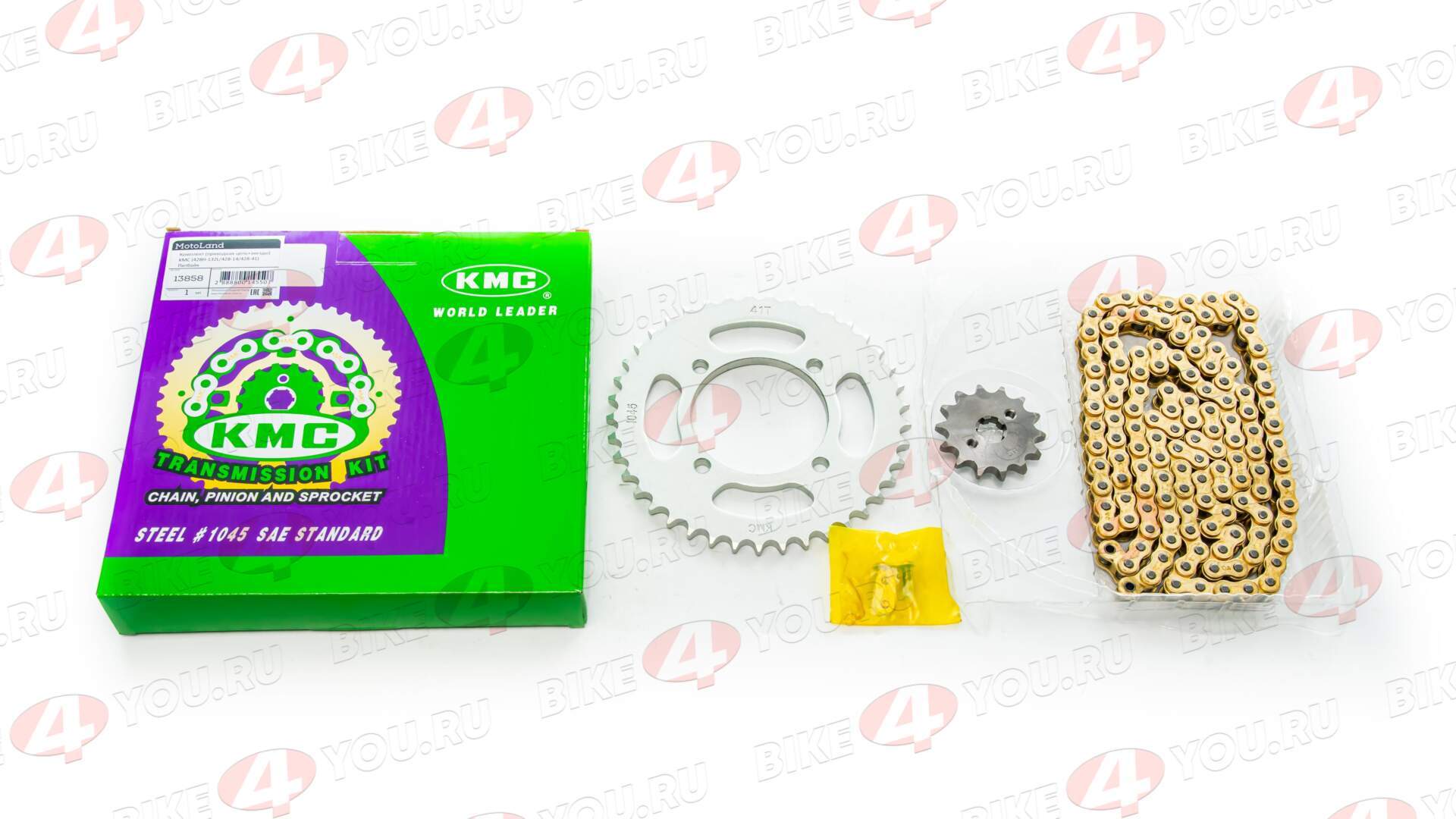 Приводная цепь+звезды (комплект)   428H-132L/428-14/428-41 KMC Питбайк Приводная цепь+звезды (комплект)   428H-132L/428-14/428-41 KMC Питбайк